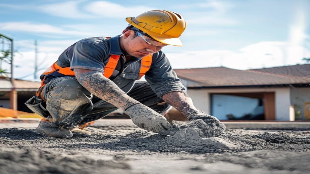 Pekerja mengaplikasikan beton pada dak rumah di Magetan dengan layanan pengecoran profesional